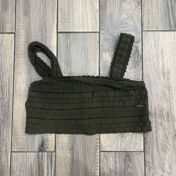 aerie Tops - Aerie Dark Green Crocheted Top Boho EUC Size M Spring Concert Top